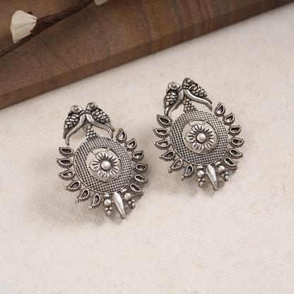 Udaan- Silver Brass Oxidised dangler earrings