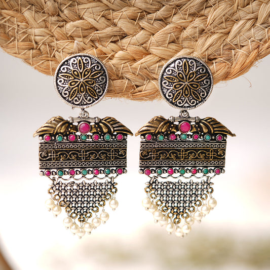 Amrita- Silver Brass Pearl dangler earrings
