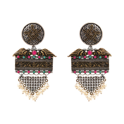 Amrita- Silver Brass Pearl dangler earrings