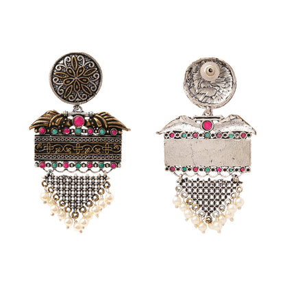 Amrita- Silver Brass Pearl dangler earrings