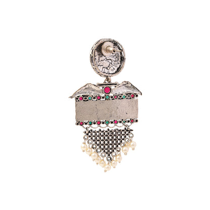 Amrita- Silver Brass Pearl dangler earrings
