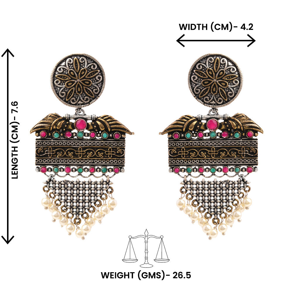 Amrita- Silver Brass Pearl dangler earrings