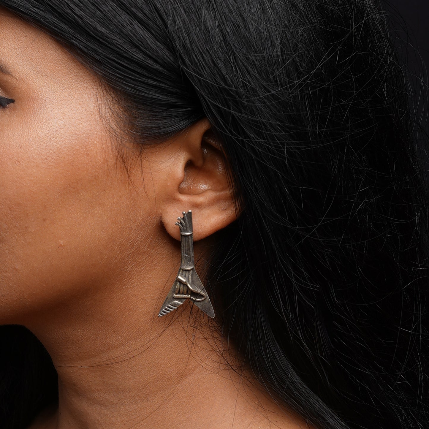Ragini- Silver Brass oxidised stud earrings