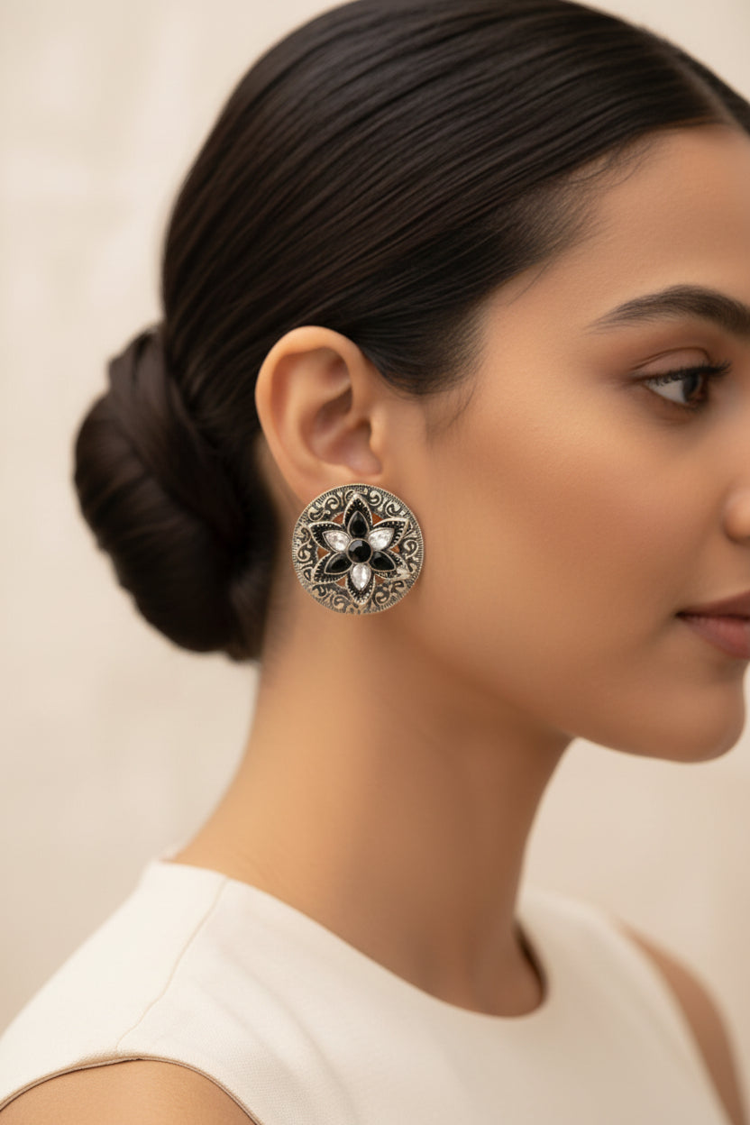 Gulmira- Silver oxidised stud earrings