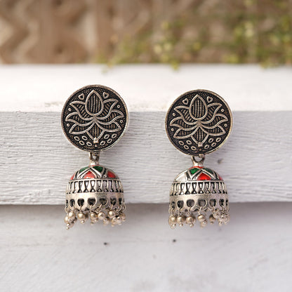 Kalika- Silver Brass Pearl dangler earrings