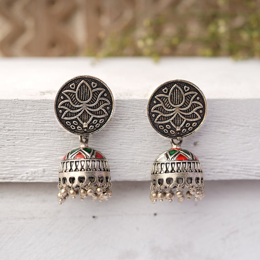 Kalika- Silver Brass Pearl dangler earrings