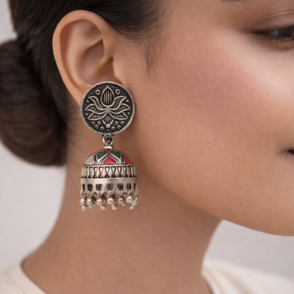 Kalika- Silver Brass Pearl dangler earrings