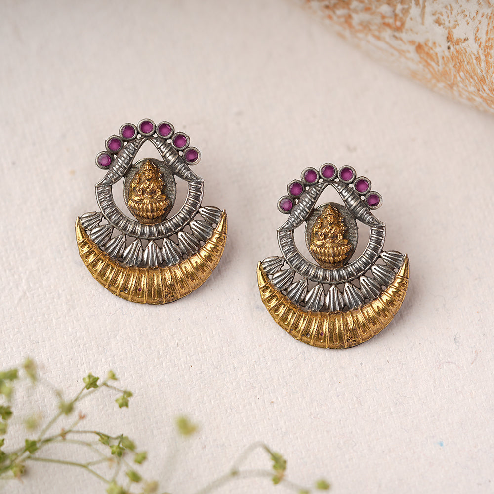 Vishnupriya- Silver Brass Oxidised dangler earrings