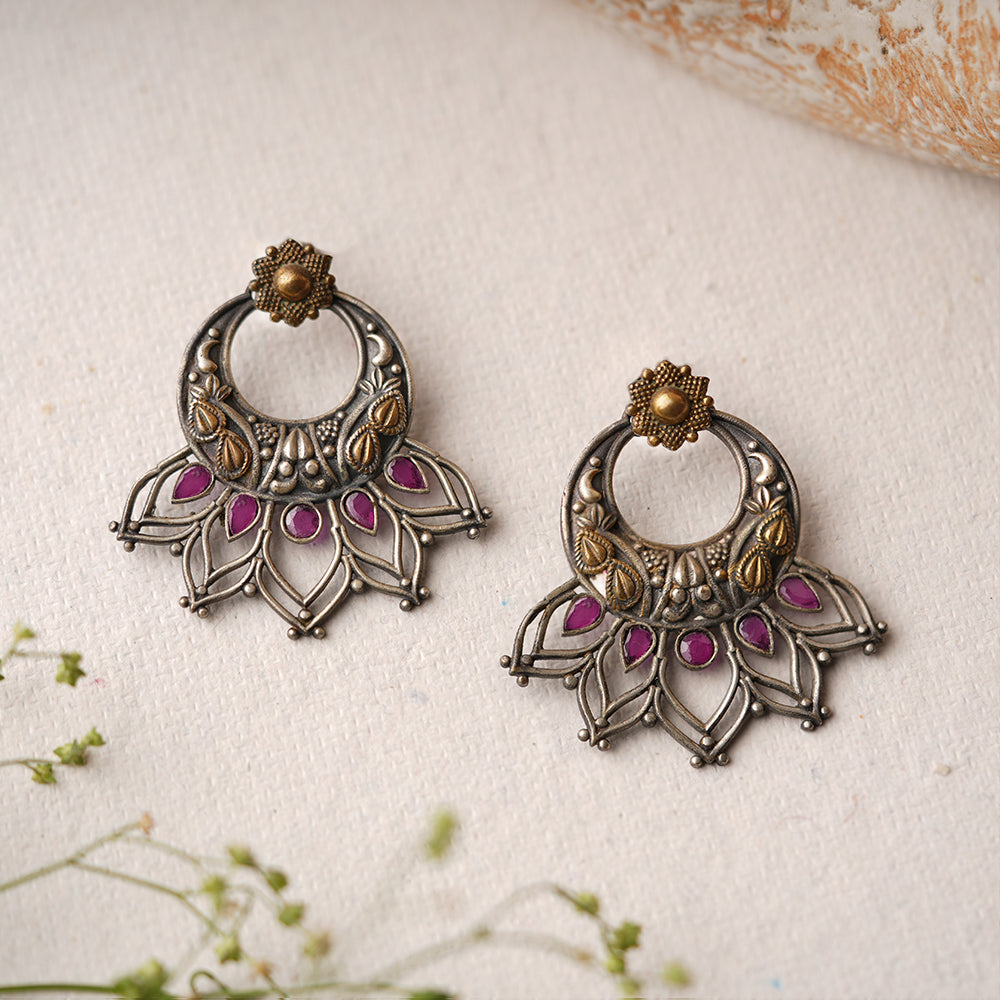 Ambuj- Silver Brass Oxidised dangler earrings