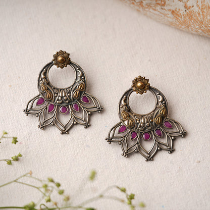 Ambuj- Silver Brass Oxidised dangler earrings
