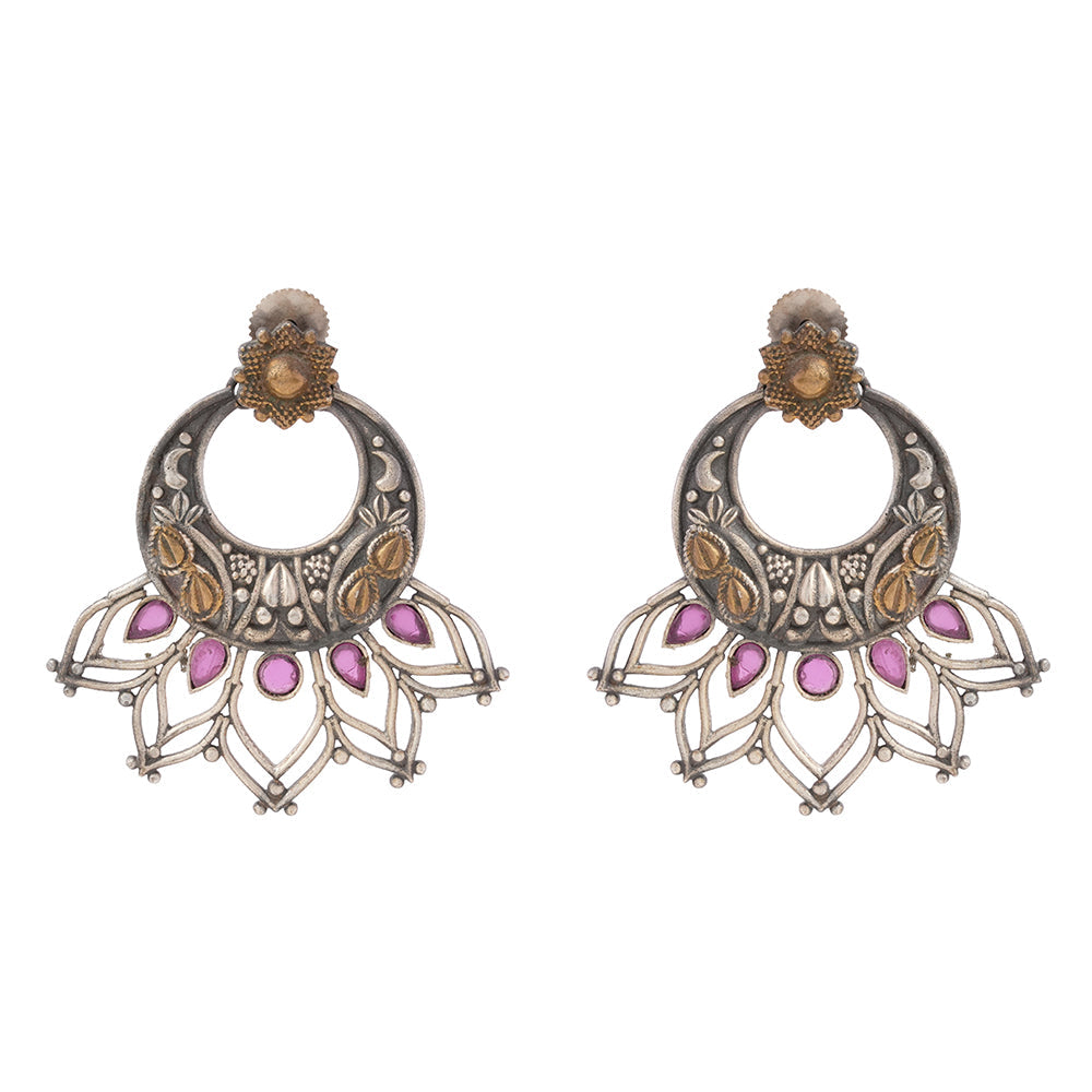 Ambuj- Silver Brass Oxidised dangler earrings