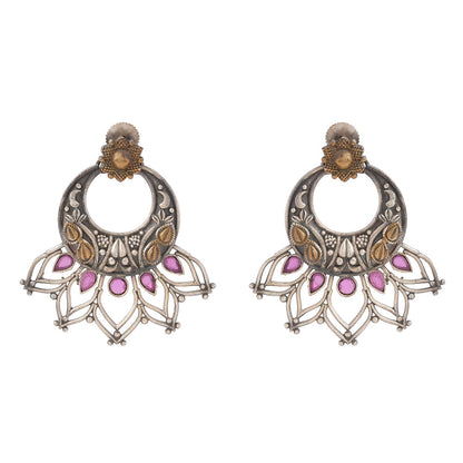 Ambuj- Silver Brass Oxidised dangler earrings