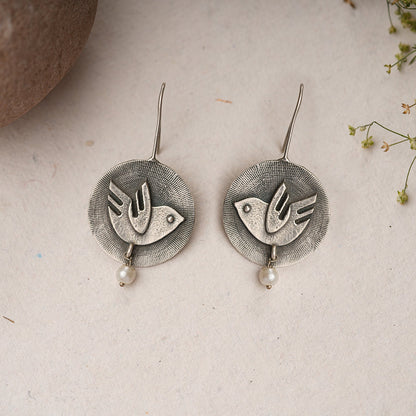 Bulbul- Silver Brass Oxidised Stud Earrings