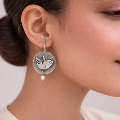 Bulbul- Silver Brass Oxidised Stud Earrings