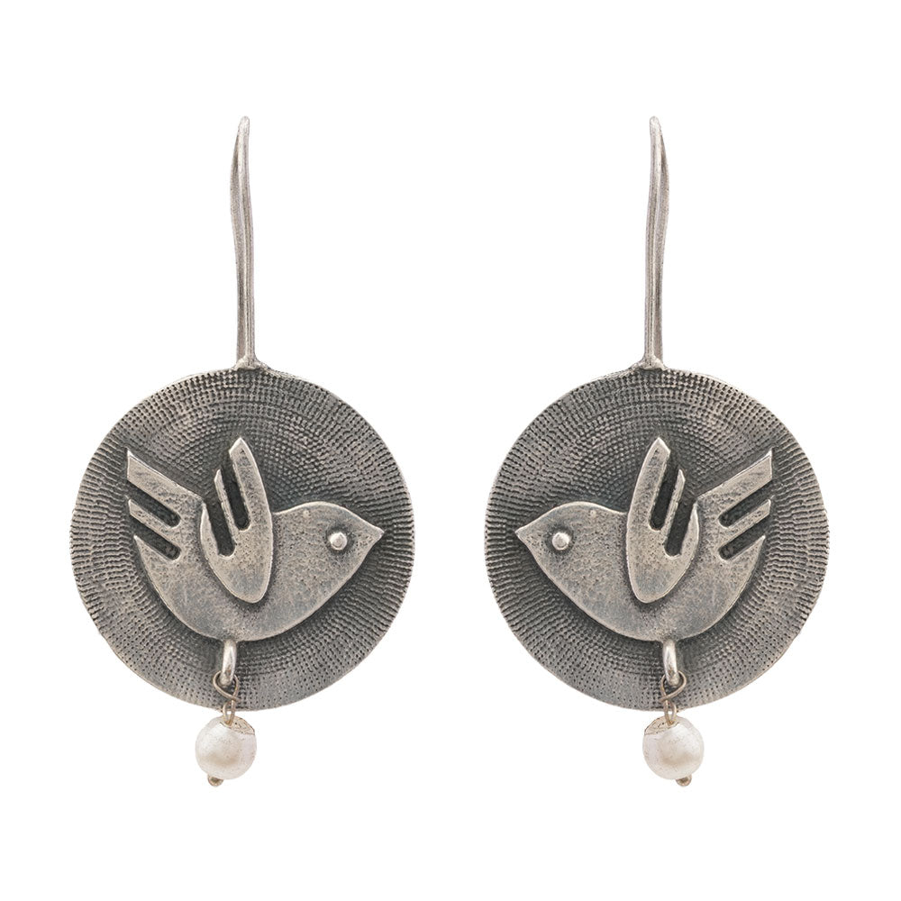 Bulbul- Silver Brass Oxidised Stud Earrings
