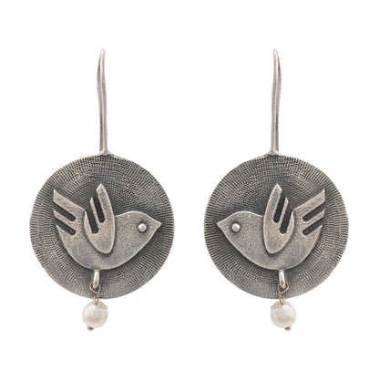 Bulbul- Silver Brass Oxidised Stud Earrings