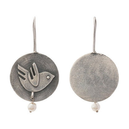 Bulbul- Silver Brass Oxidised Stud Earrings
