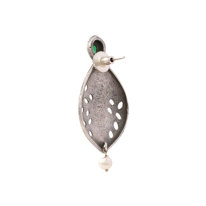 Kanha- Silver Brass Pearl dangler earrings(Green)