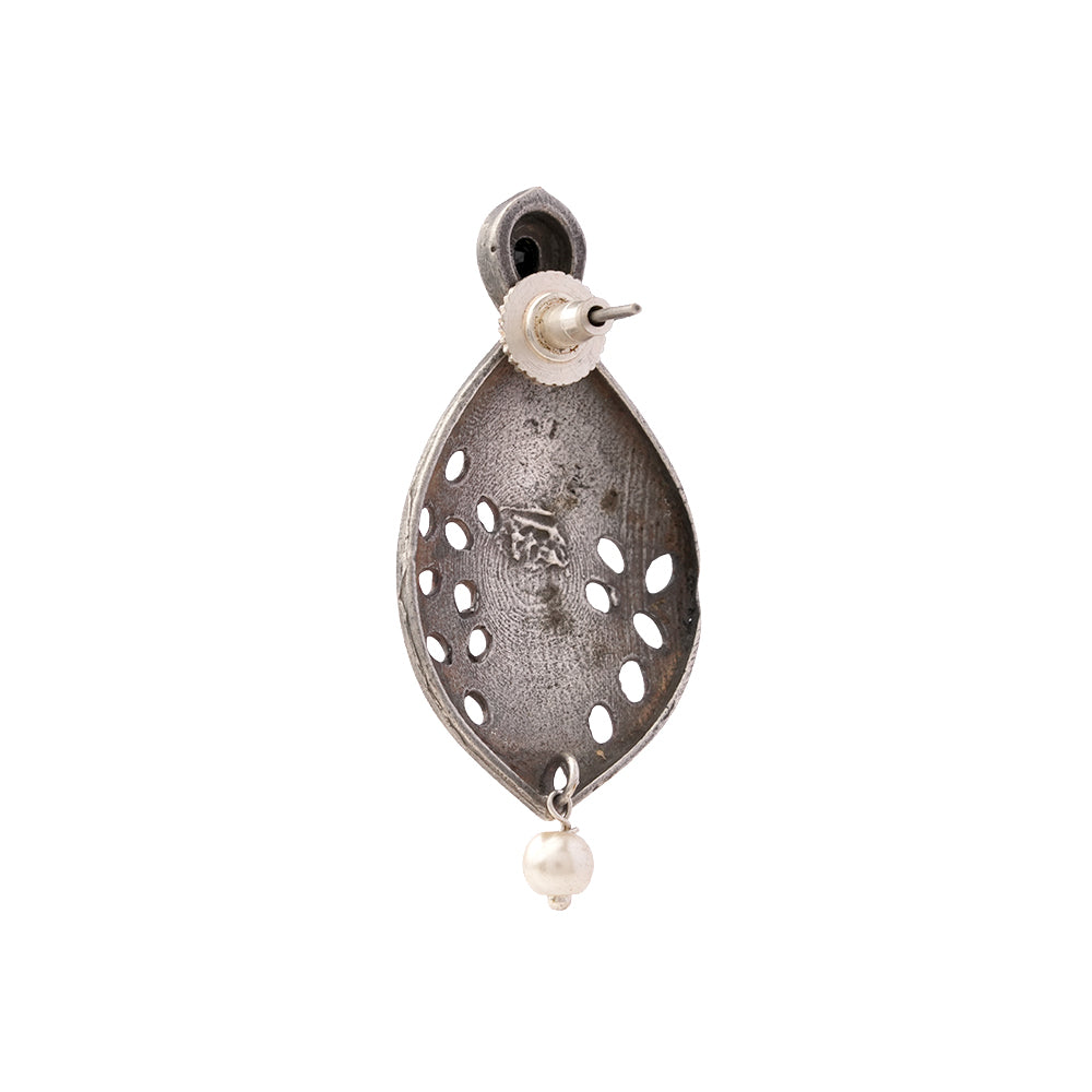 Kanha- Silver Brass Pearl dangler earrings(Black)