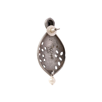 Kanha- Silver Brass Pearl dangler earrings(Black)