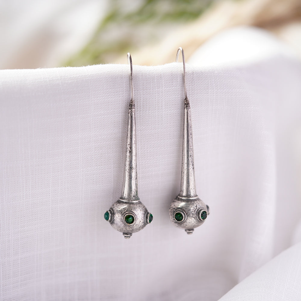 Somya- Silver Brass Oxidised dangler earrings(Green)