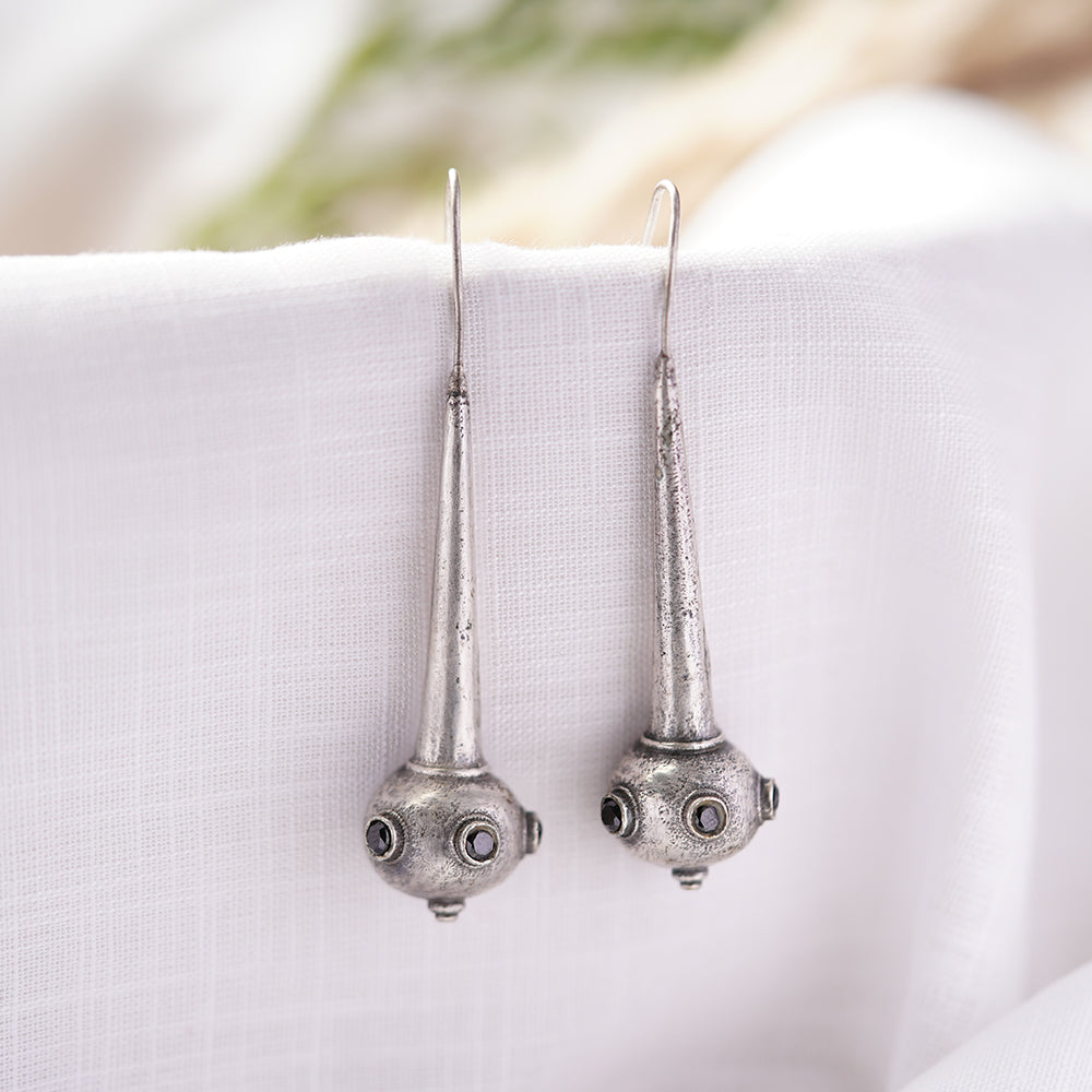 Somya- Silver Brass Oxidised dangler earrings(Black)