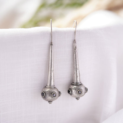 Somya- Silver Brass Oxidised dangler earrings(Black)