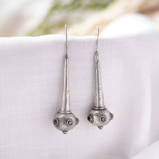 Somya- Silver Brass Oxidised dangler earrings(Black)