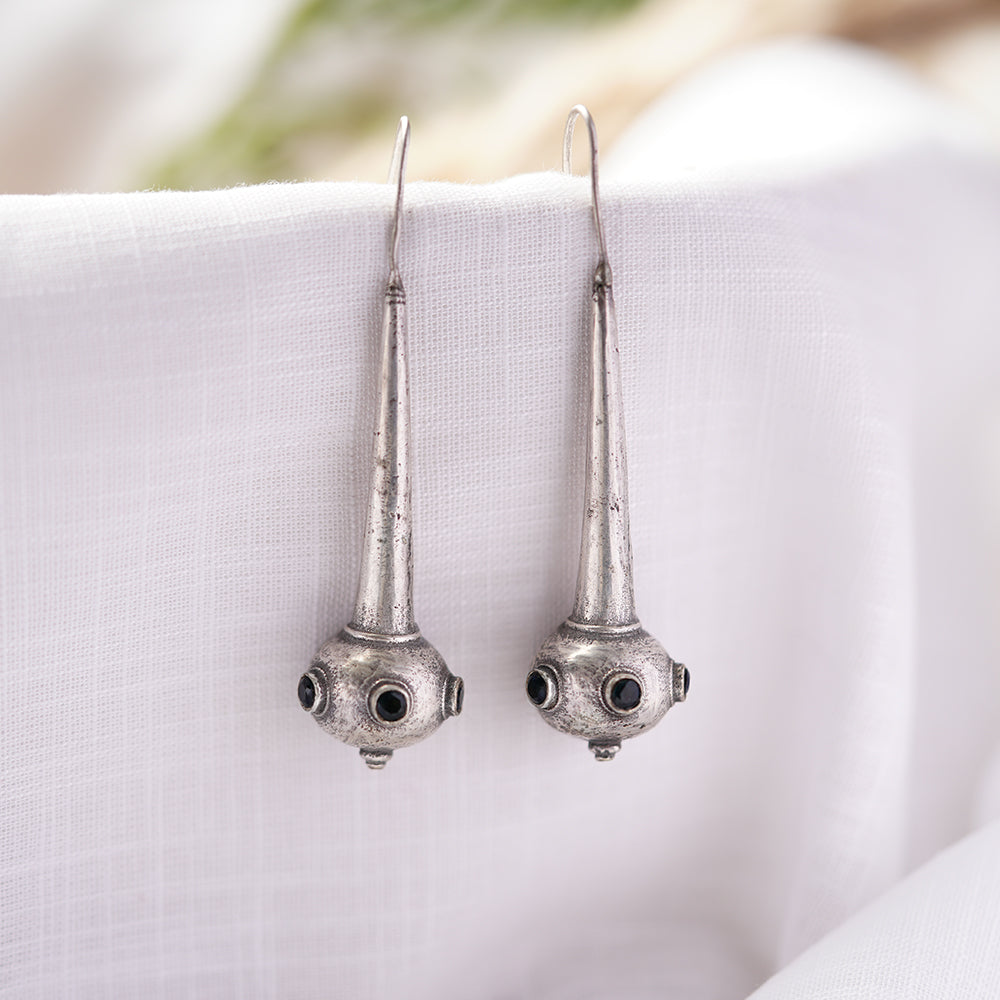 Somya- Silver Brass Oxidised dangler earrings(Blue)