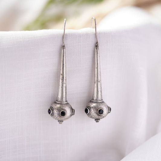 Somya- Silver Brass Oxidised dangler earrings(Blue)