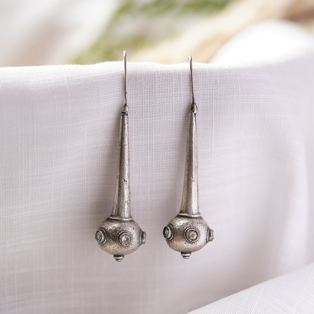 Somya- Silver Brass Oxidised dangler earrings(White)