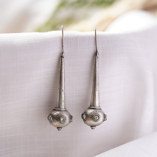 Somya- Silver Brass Oxidised dangler earrings(White)