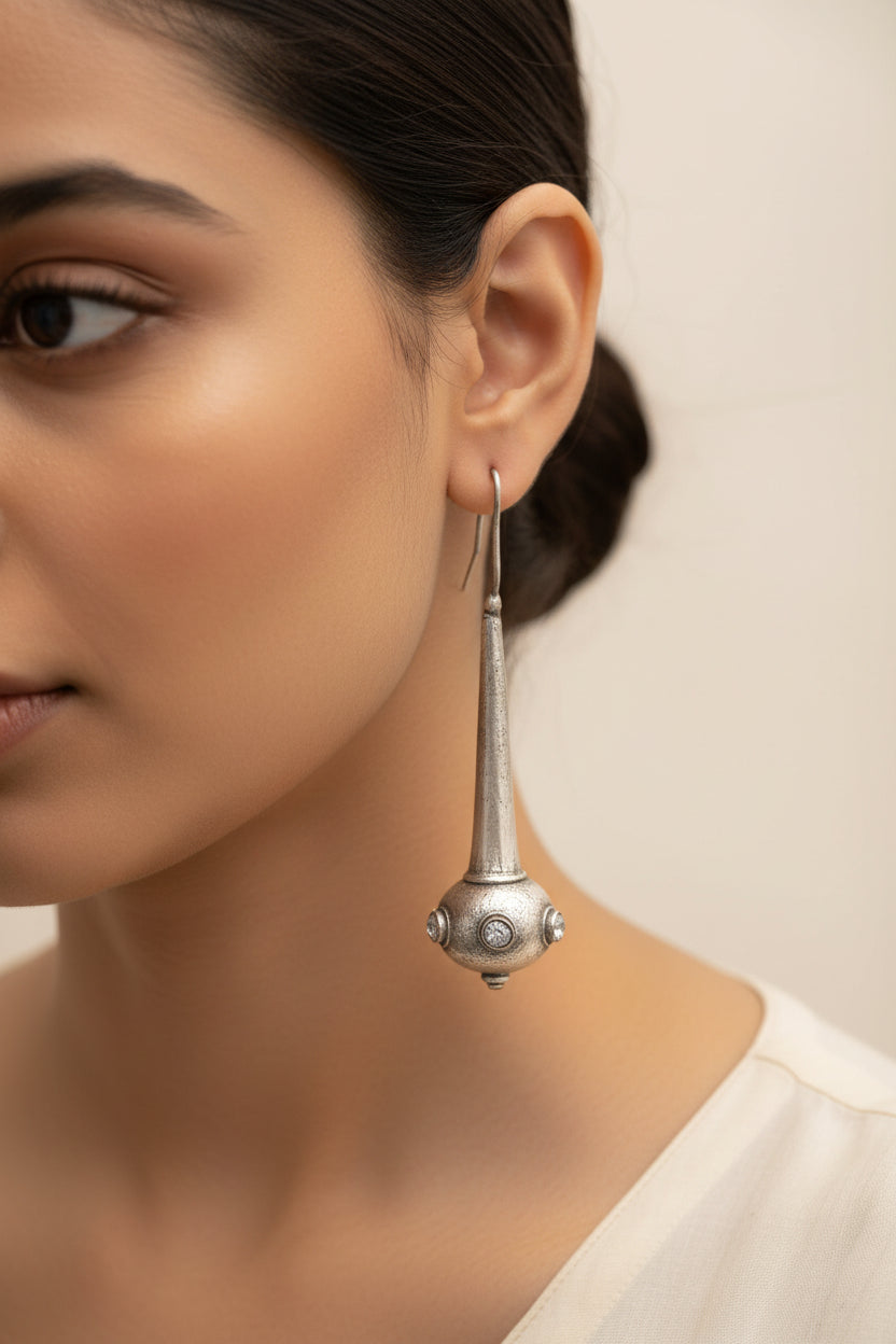 Somya- Silver Brass Oxidised dangler earrings(White)