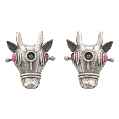 Nandi- Silver oxidised stone studded stud earrings(Red)
