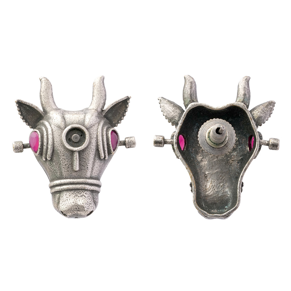 Nandi- Silver oxidised stone studded stud earrings(Red)