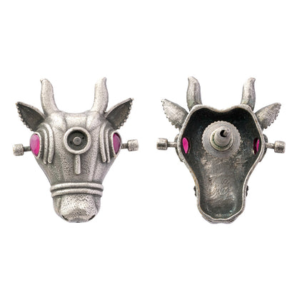 Nandi- Silver oxidised stone studded stud earrings(Red)