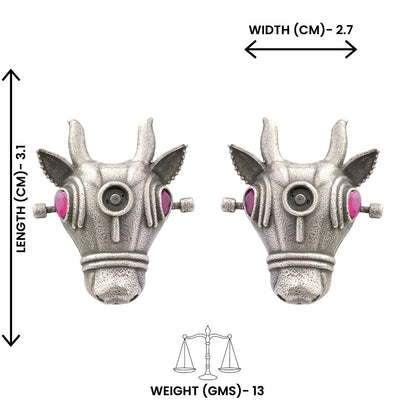 Nandi- Silver oxidised Stone-Studded stud earrings(Red)