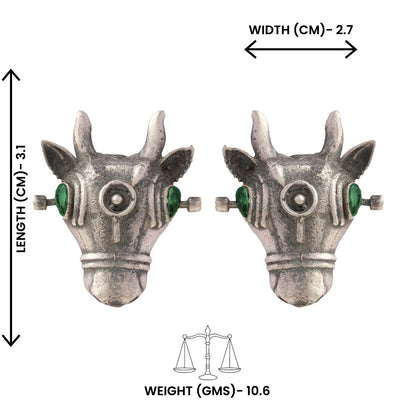 Nandi- Silver oxidised Stone-Studded stud earrings(Green)