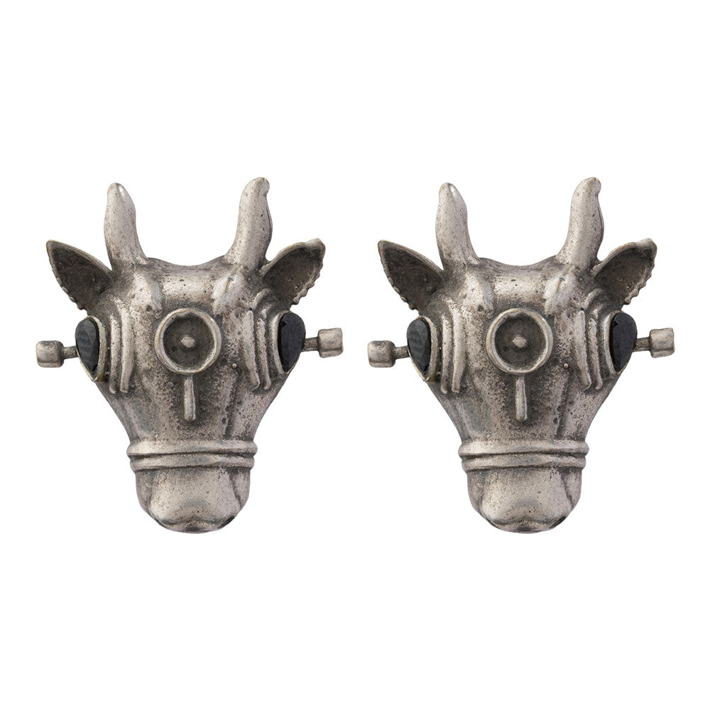Nandi- Silver oxidised Stone-Studded stud earrings(Black)