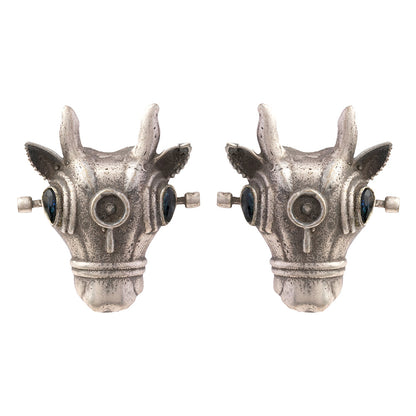 Nandi- Silver oxidised stone studded stud earrings(Blue)