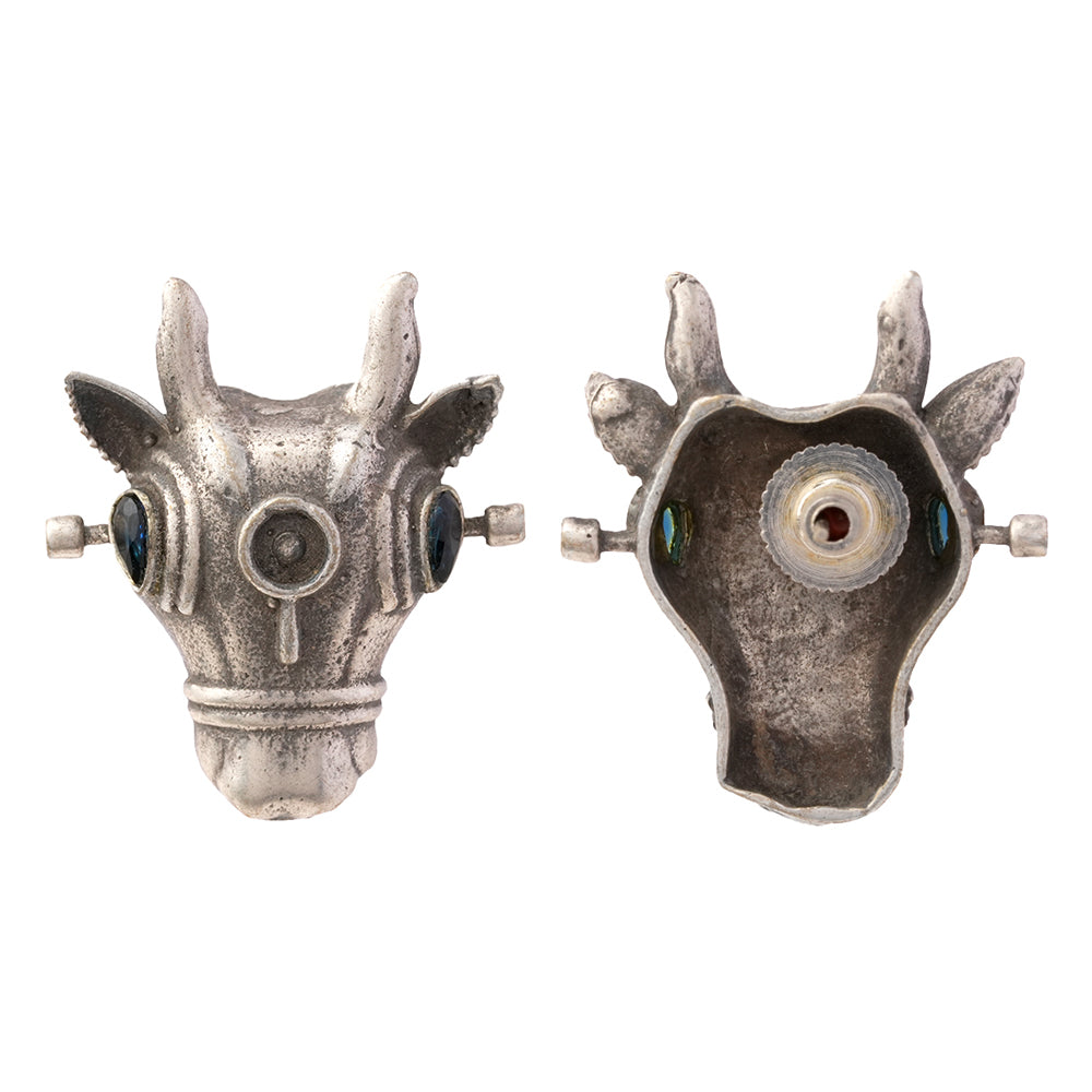 Nandi- Silver oxidised stone studded stud earrings(Blue)
