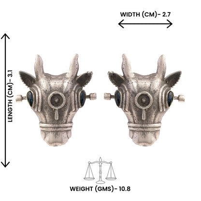 Nandi- Silver oxidised Stone-Studded stud earrings(Blue)