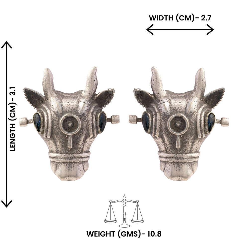 Nandi- Silver oxidised Stone-Studded stud earrings(Black)