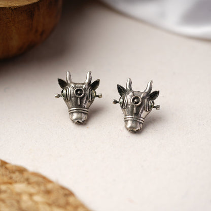 Nandi- Silver oxidised Stone-Studded stud earrings(white)