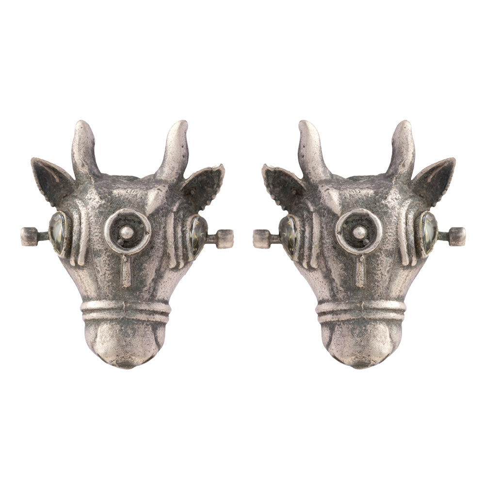 Nandi- Silver oxidised Stone-Studded stud earrings(white)