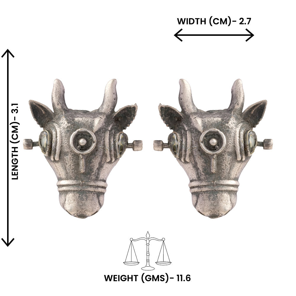 Nandi- Silver oxidised Stone-Studded stud earrings(white)