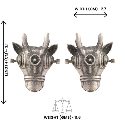 Nandi- Silver oxidised Stone-Studded stud earrings(white)