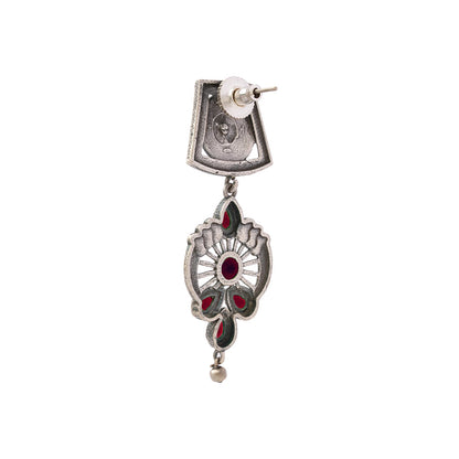Gulbahar-Silver Brass Oxidised dangler earrings(Red)