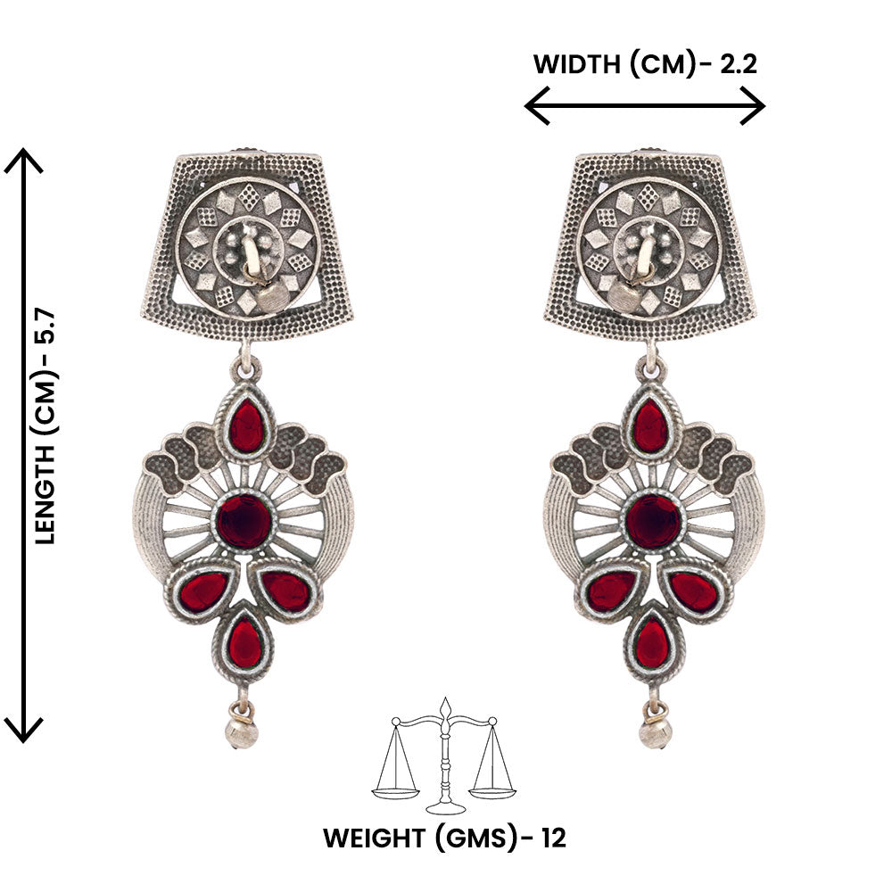Gulbahar-Silver Brass Oxidised dangler earrings(Red)