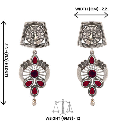 Gulbahar-Silver Brass Oxidised dangler earrings(Red)